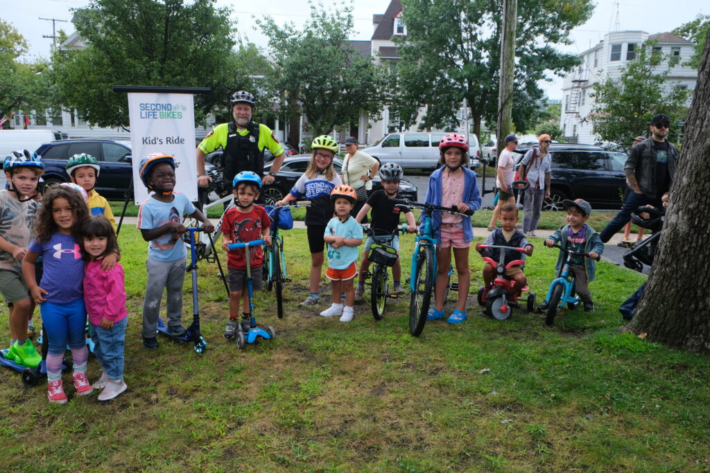 Kids line up at the start of the bike race